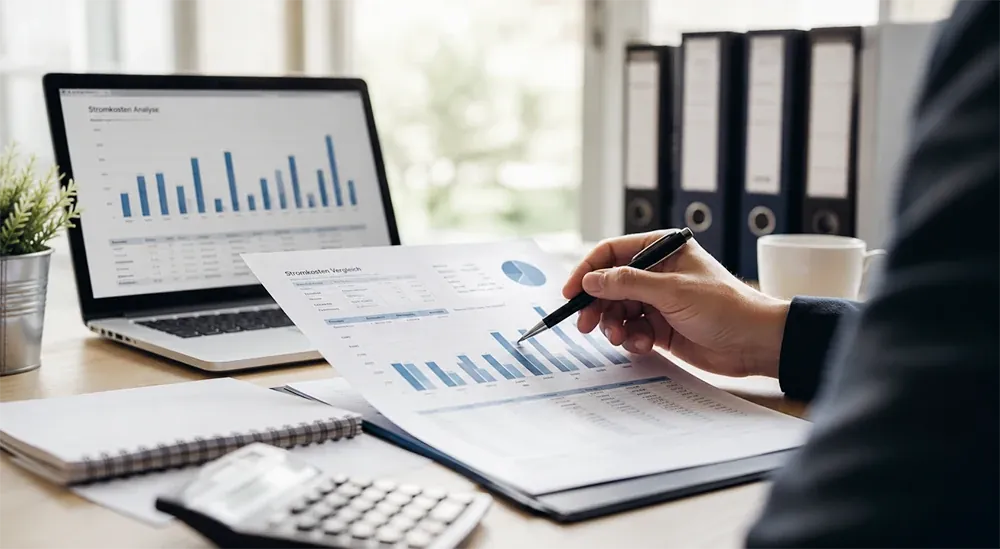 Unternehmen beim Vergleich aktueller Gewerbestrompreise